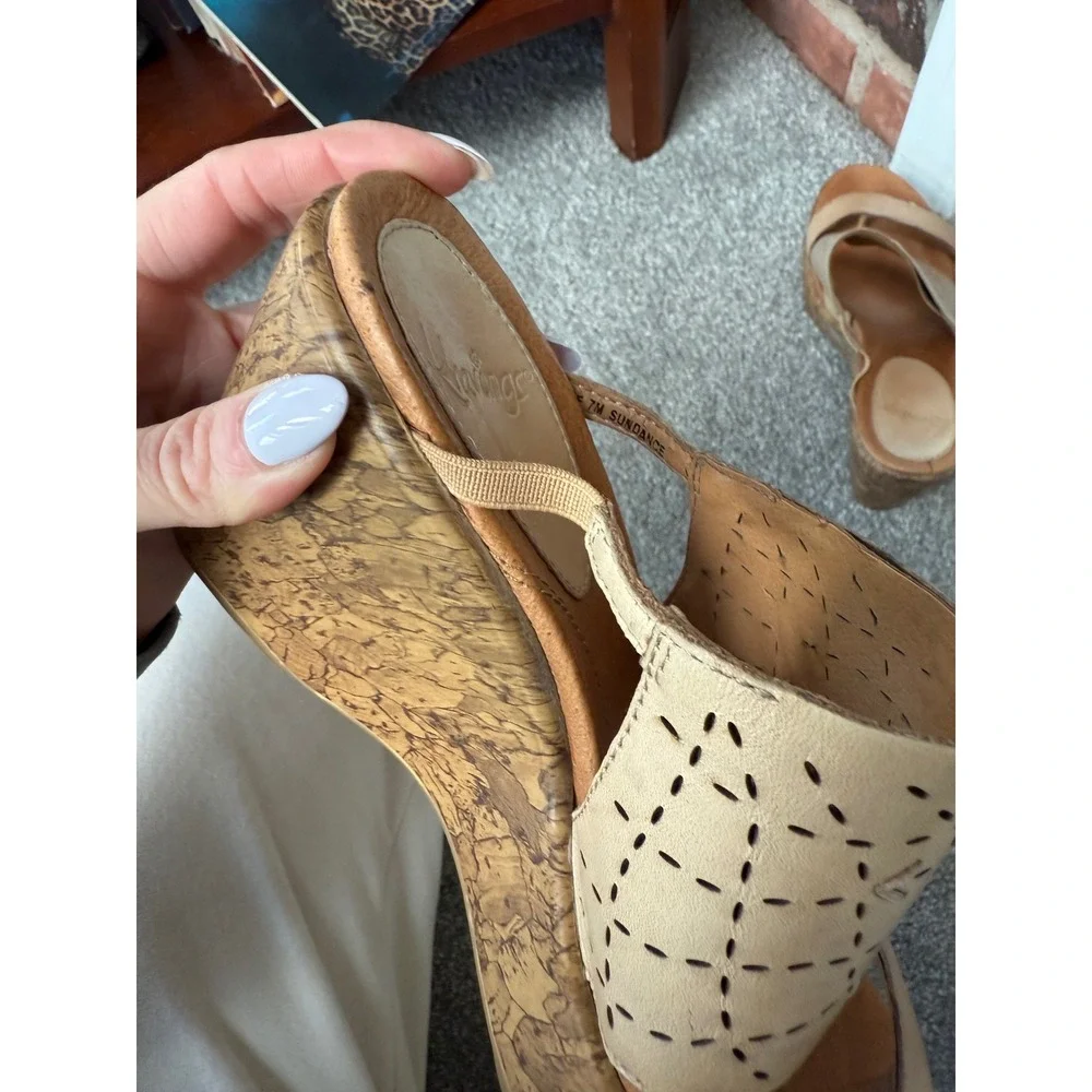 $125 Kravings Women's 7 Tan Leather Platform Heels Sandals Shoes‎ Sundance
